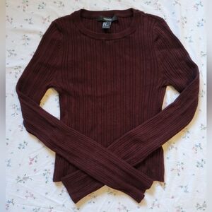 Forever 21 Cropped Ribbed Sweater in Maroon